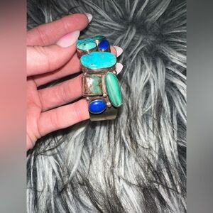 Navajo Multi Stone Native American Jewelry Artist Sam Piaso Signed Cuff